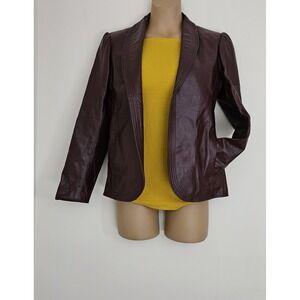 Vtg Jordache Womens Open Front Leather Blazer Jacket Size S 7/8 Oxblood